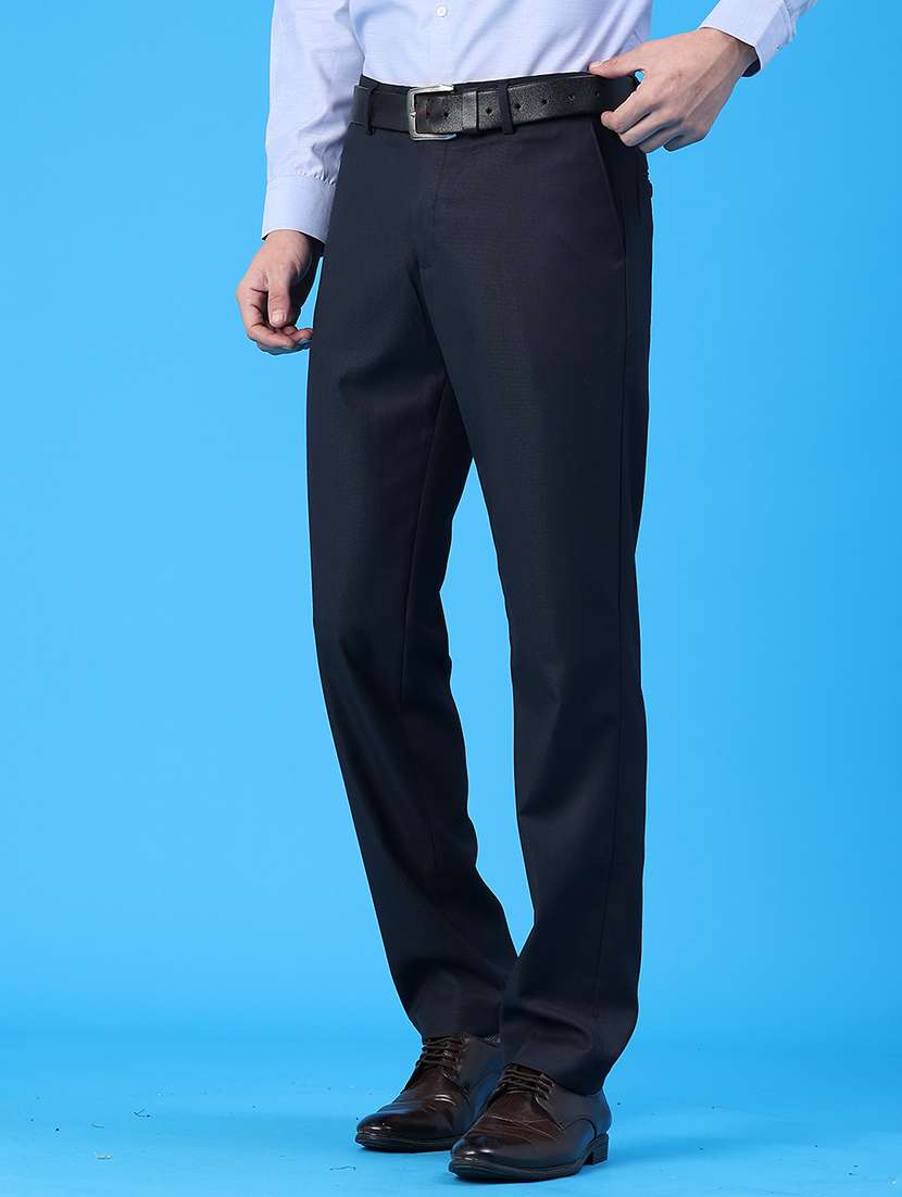 men solid mid rise flat front formal trouser - 22178206 -  Standard Image - 2