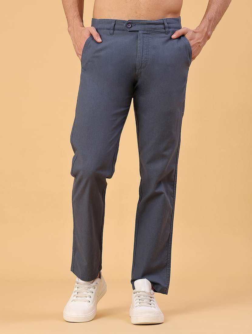men solid mid rise casual chinos 