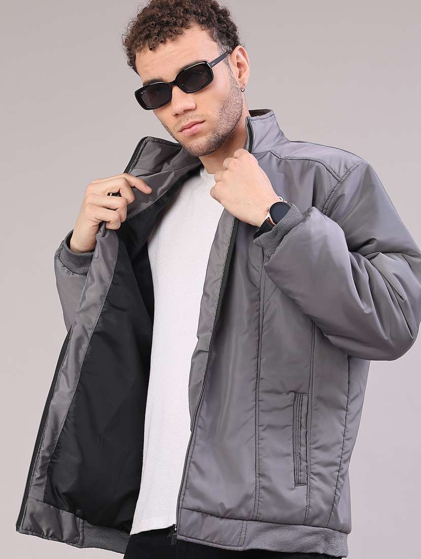 men solid long sleeve lightweight bomber jacket