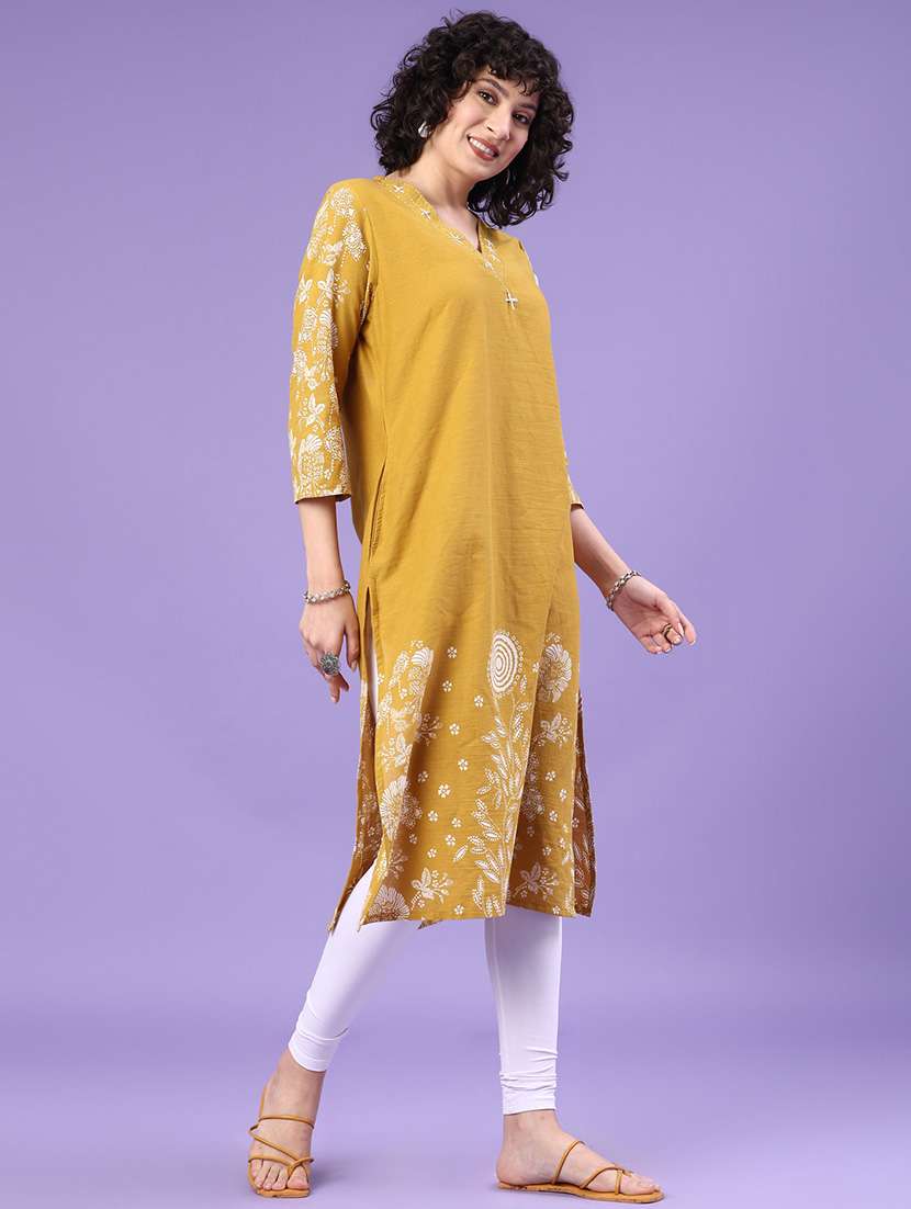 women floral printed three quarter sleeve straight kurta - 22178276 -  Standard Image - 2