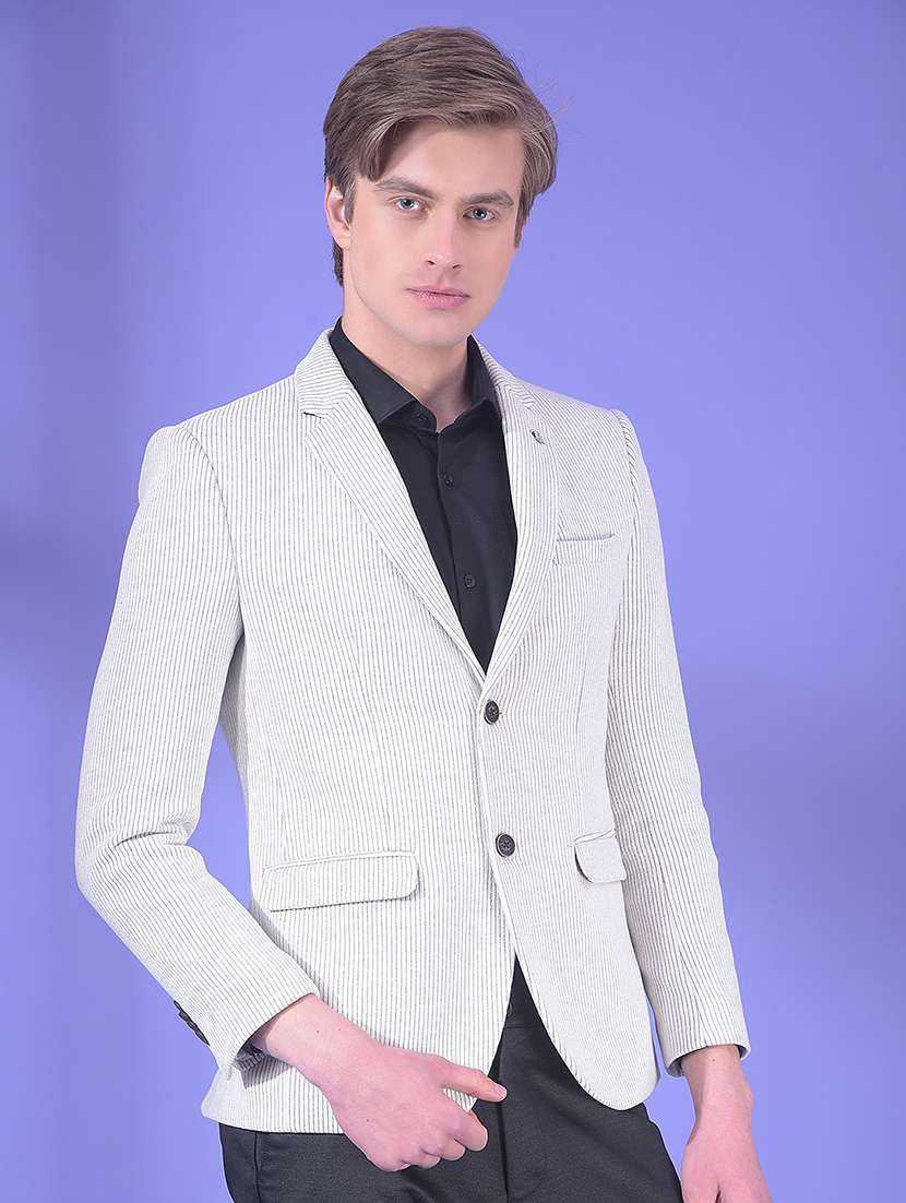 men striped long sleeve single breasted formal blazer - 22178287 -  Standard Image - 2