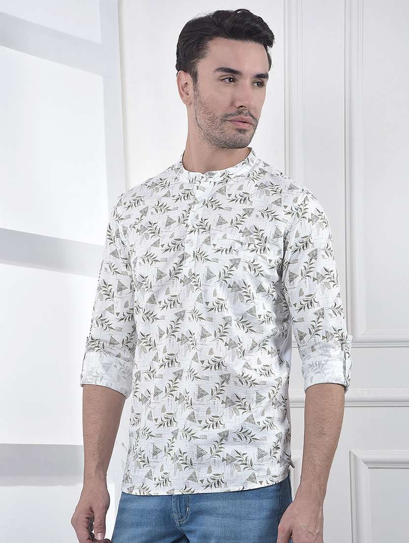 Men Floral Printed Mandarin Neck Short Kurta - 22178292 -  Standard Image - 2
