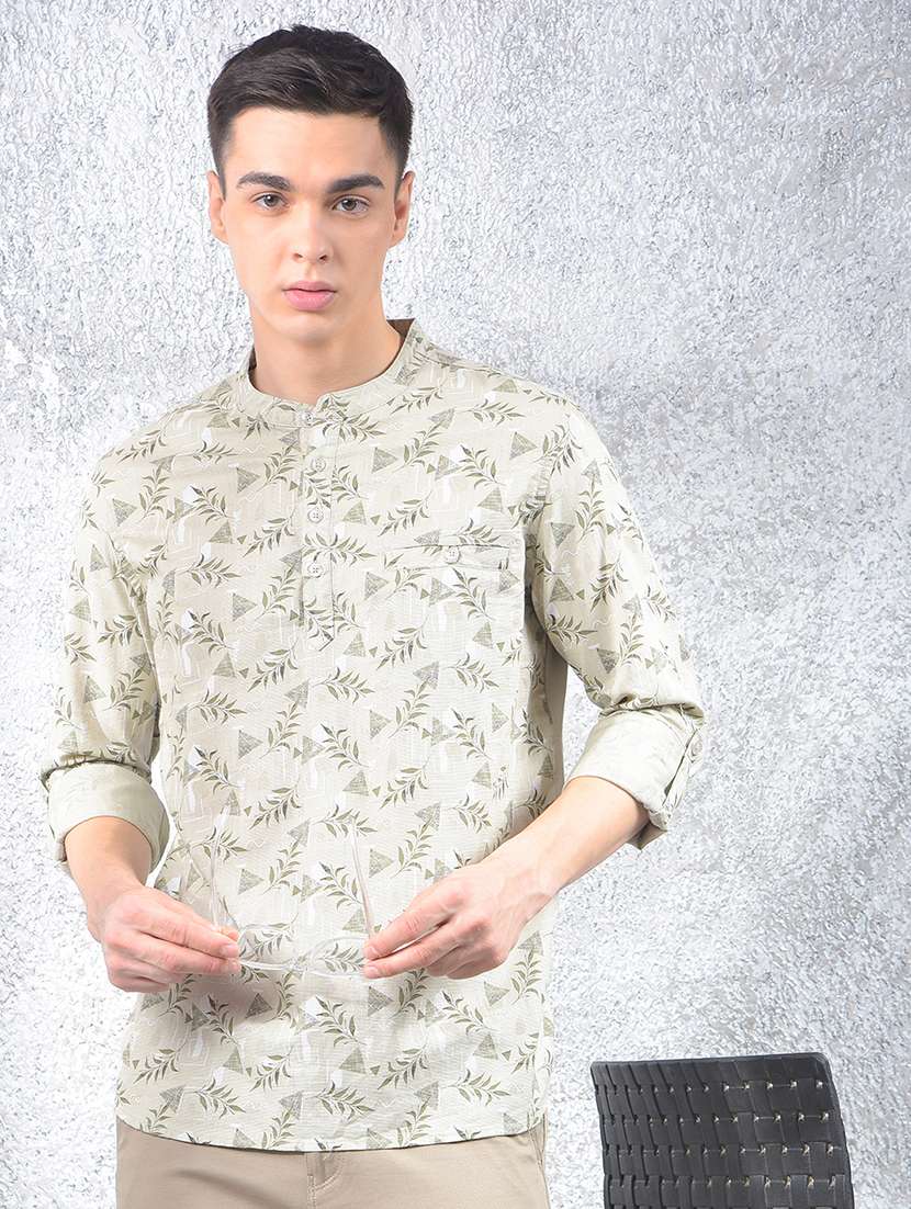 men floral printed mandarin neck short kurta