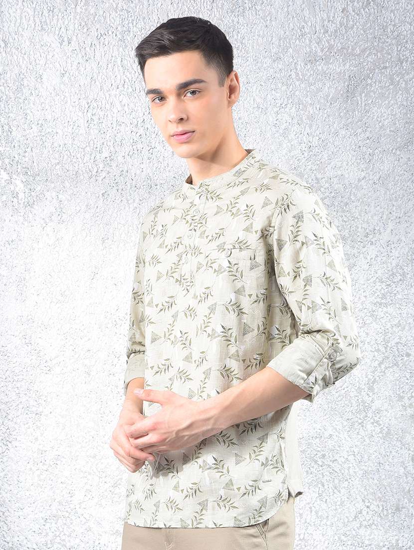 Men Floral Printed Mandarin Neck Short Kurta - 22178293 -  Standard Image - 2