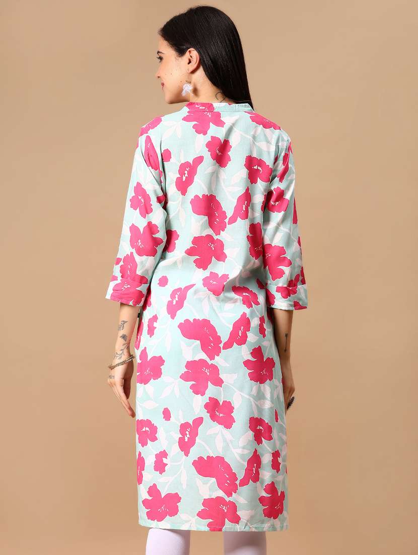 women floral printed three quarter sleeve straight kurta - 22178295 -  Standard Image - 2