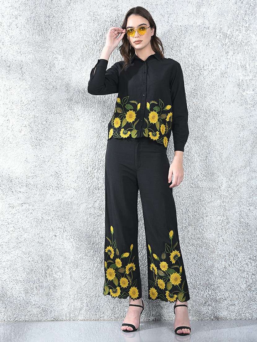 women embroidered shirt and trouser co-ord set