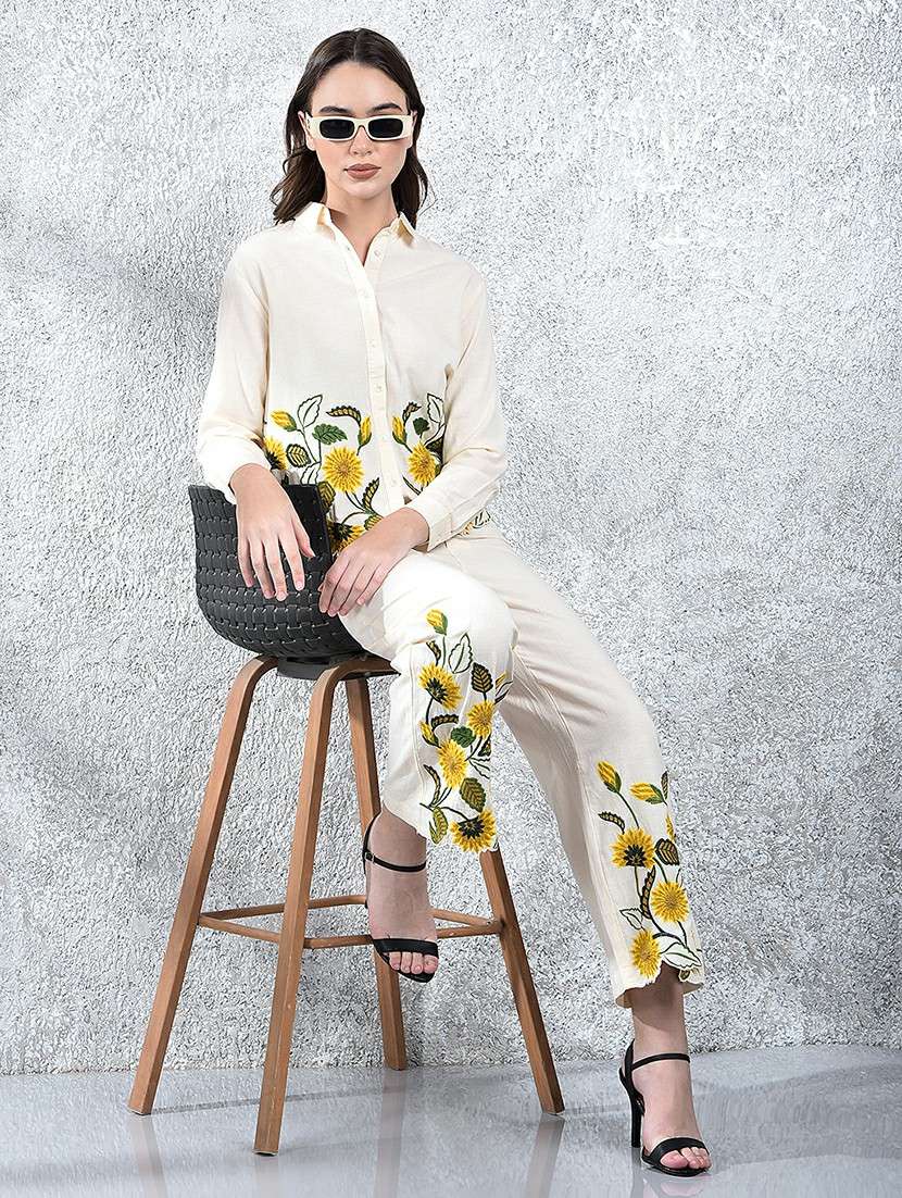 women embroidered shirt and trouser co-ord set