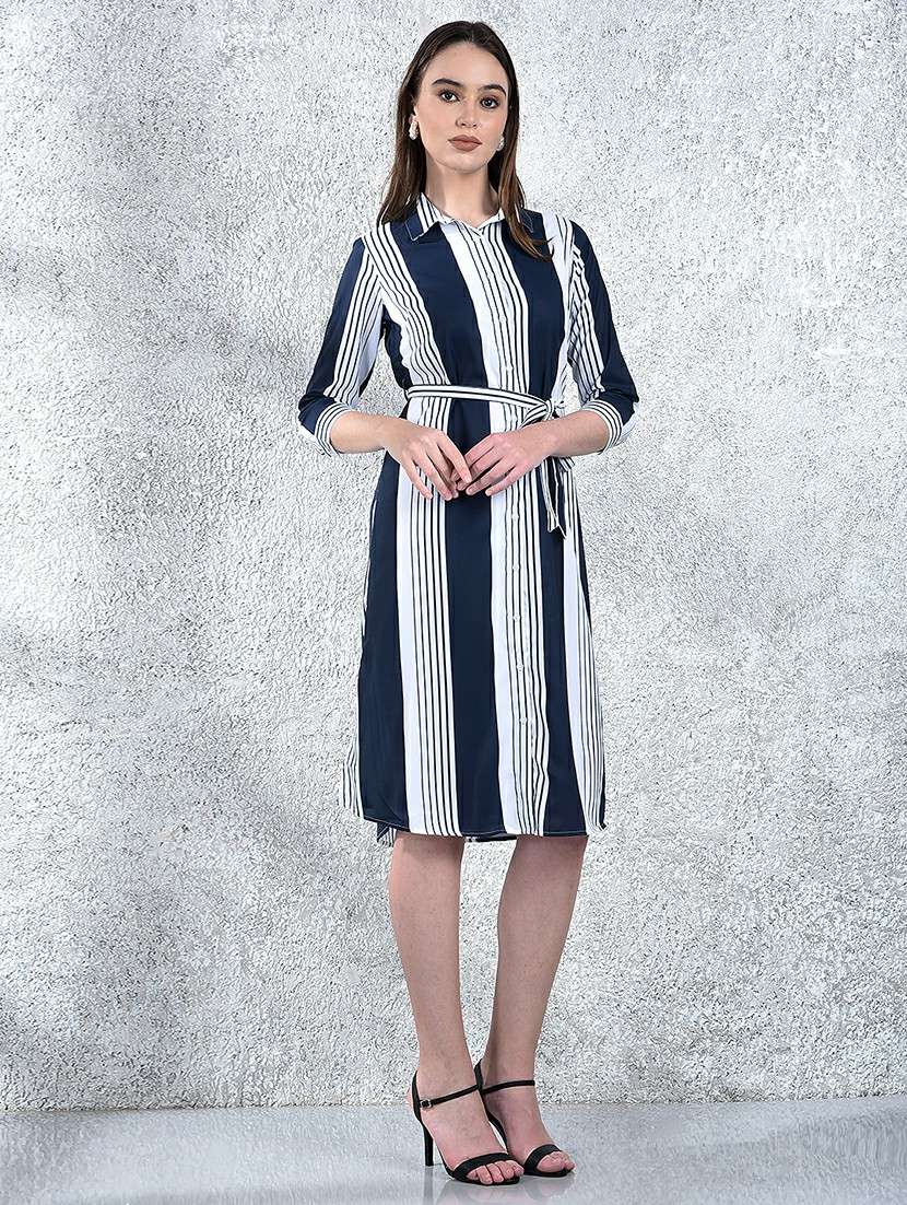 women striped collared three quarter sleeve shirt dress - 22178340 -  Standard Image - 2