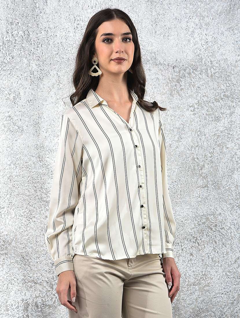 women striped collared long sleeve shirt - 22178349 -  Standard Image - 2