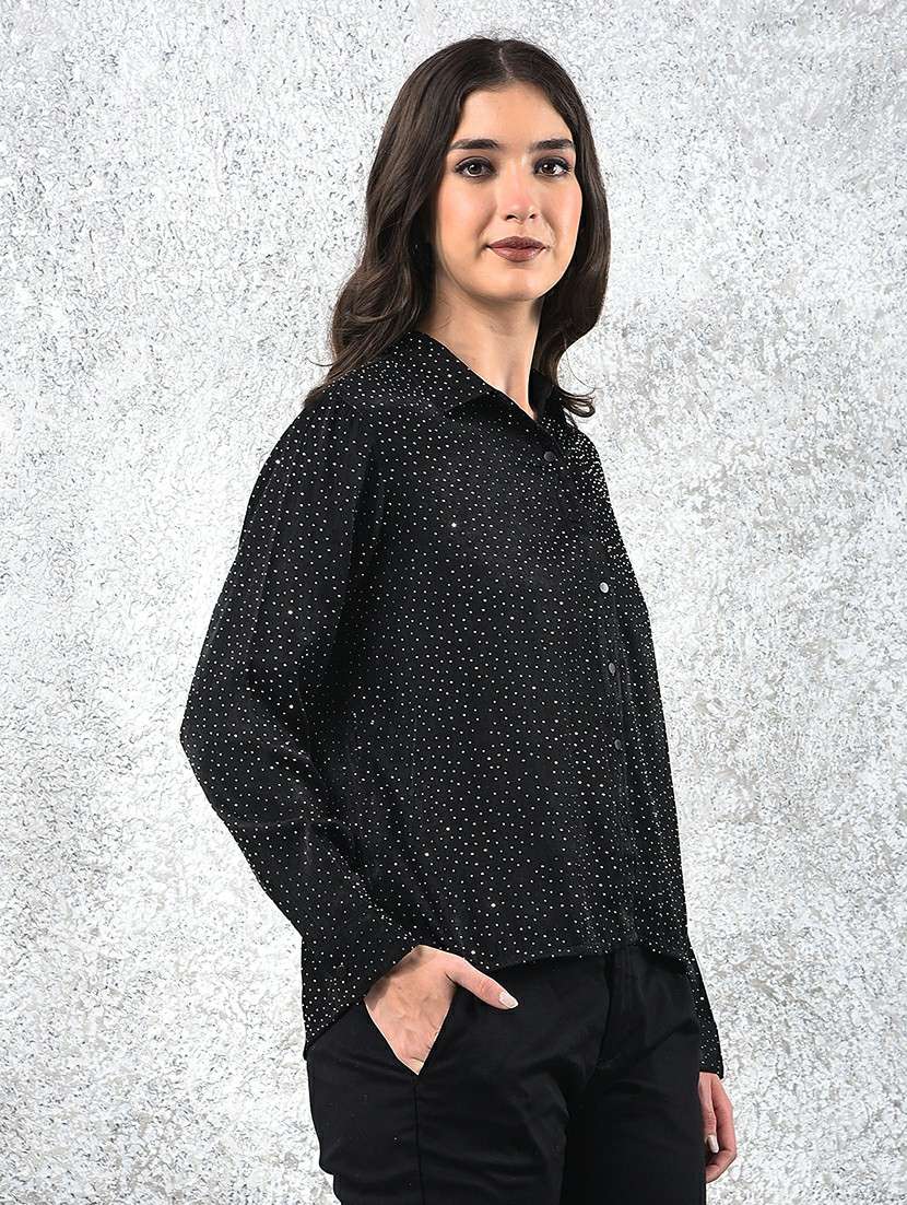women polka doted collared long sleeve shirt - 22178352 -  Standard Image - 2