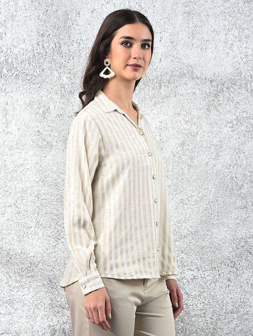 women striped collared long sleeve shirt - 22178354 -  Standard Image - 2