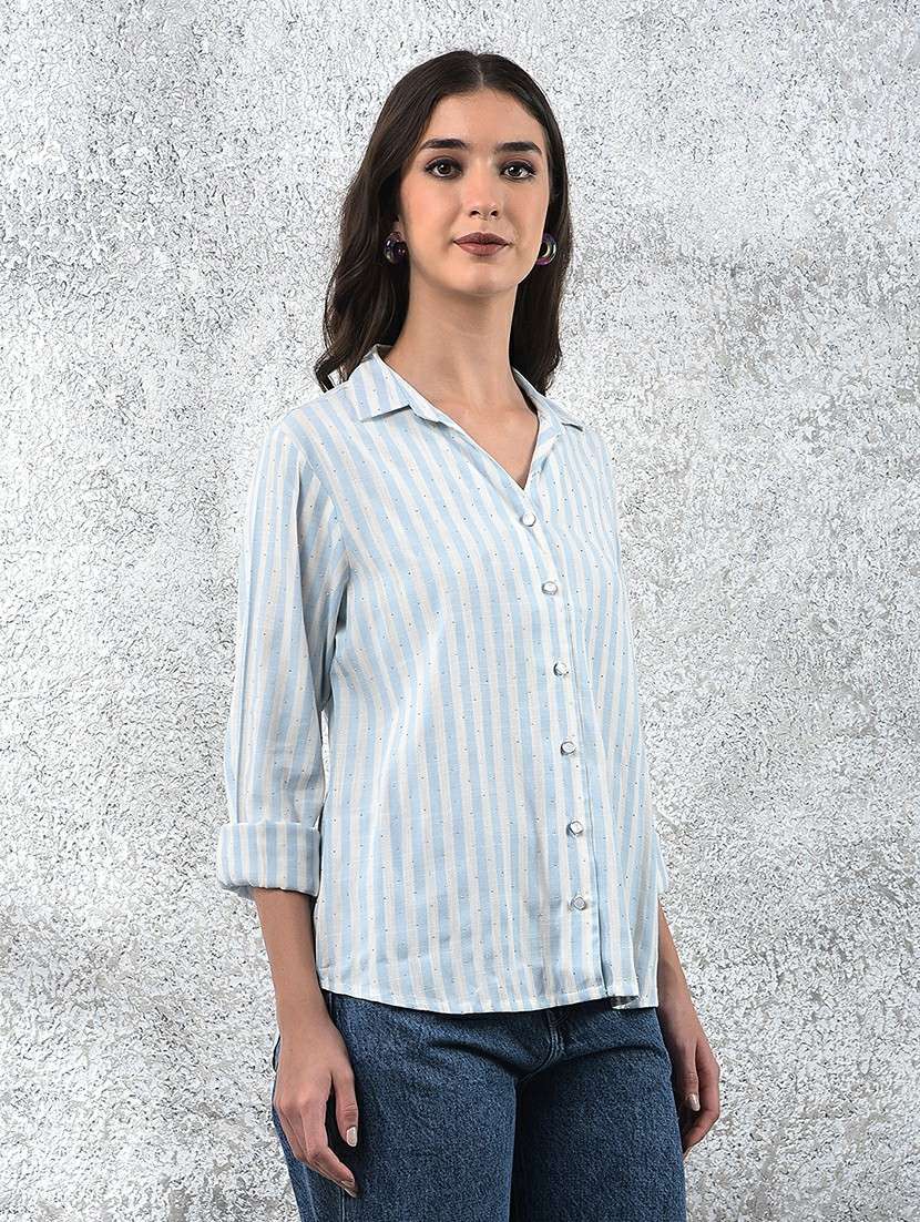 women striped collared long sleeve shirt - 22178355 -  Standard Image - 2