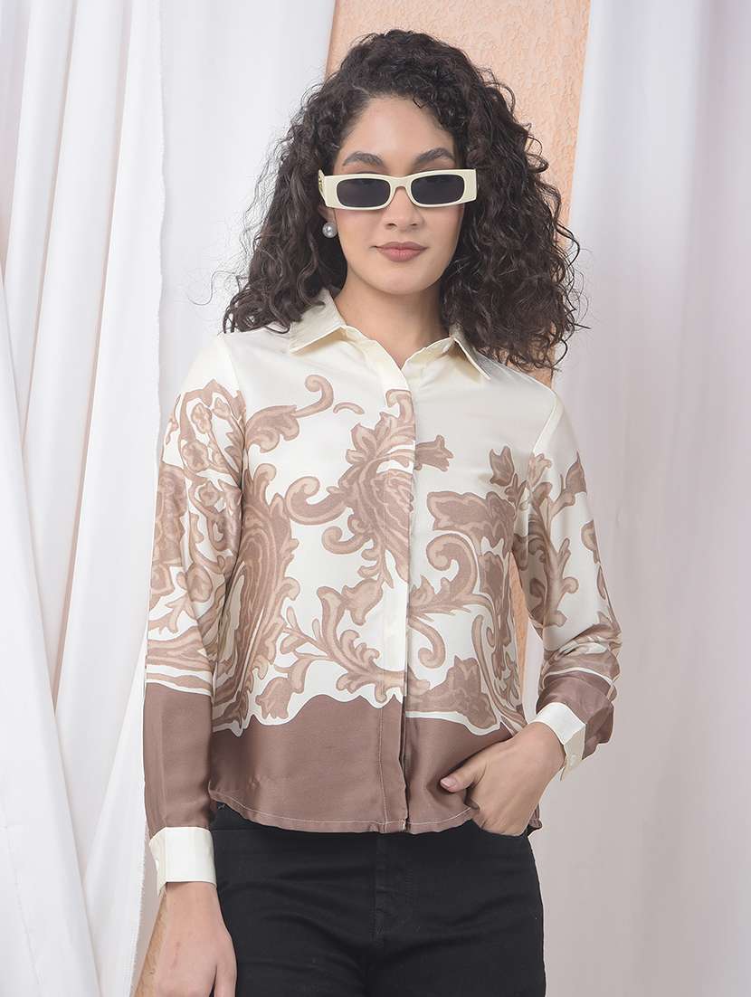 women printed collared long sleeve shirt