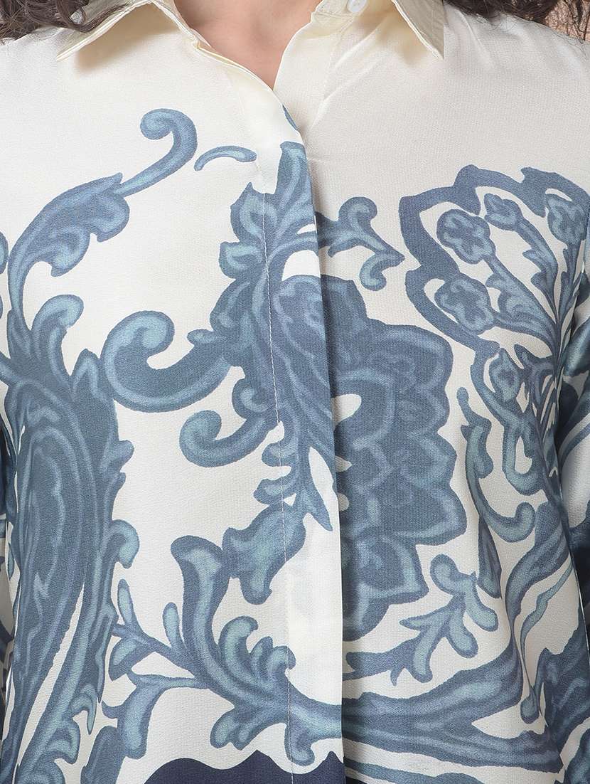 women printed collared long sleeve shirt - 22178357 -  Standard Image - 2
