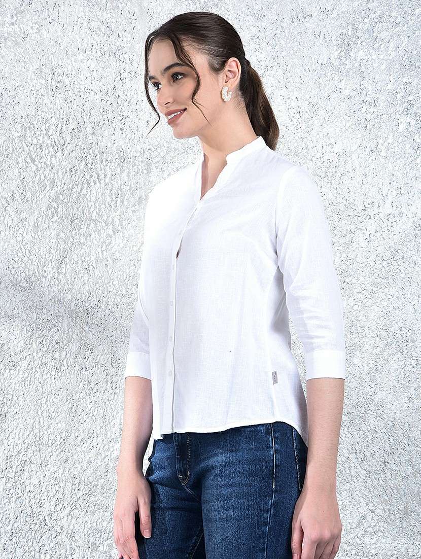 women solid three quarter sleeve shirt - 22178366 -  Standard Image - 2