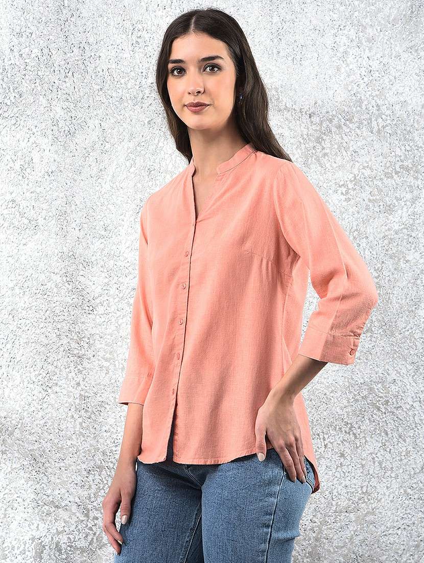 women solid three quarter sleeve shirt - 22178368 -  Standard Image - 2