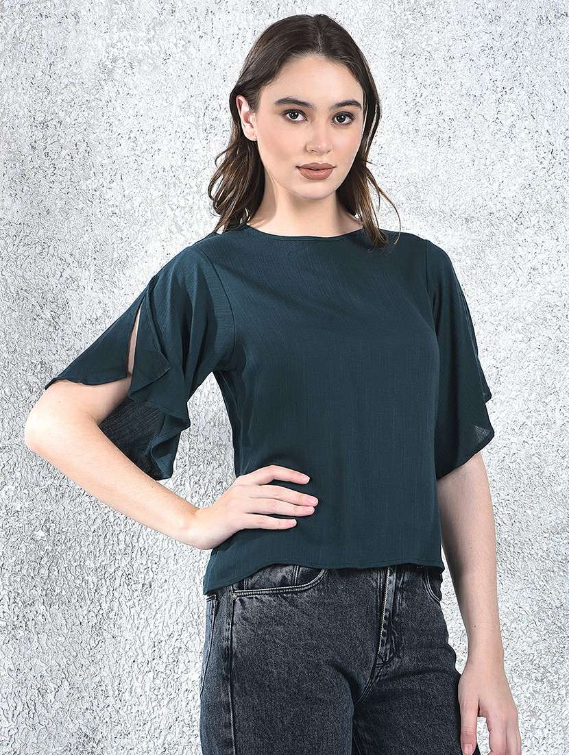 Women Solid Short Sleeve Regular Top - 22178400 -  Standard Image - 2