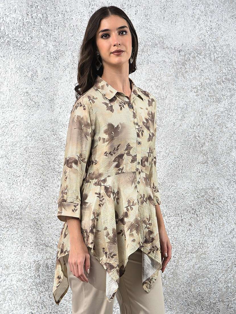 women printed collared asymmetric top - 22178401 -  Standard Image - 2