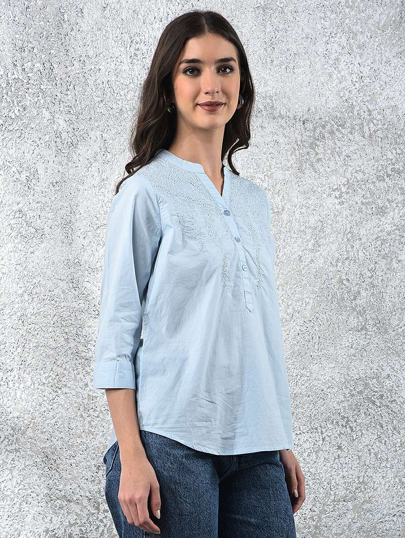 women embroidered three quarter sleeve regular top - 22178402 -  Standard Image - 2