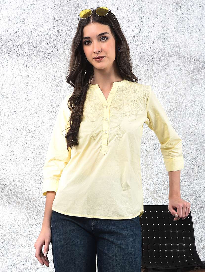 women embroidered three quarter sleeve regular top