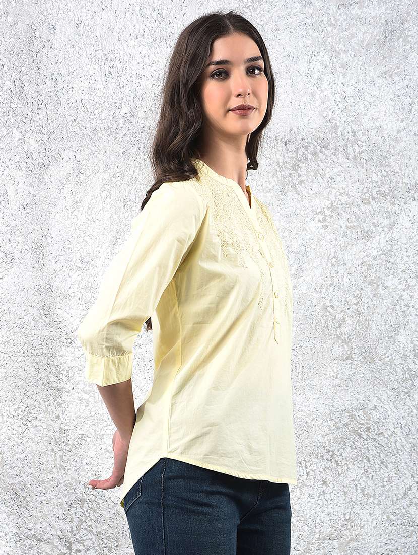 women embroidered three quarter sleeve regular top - 22178403 -  Standard Image - 2