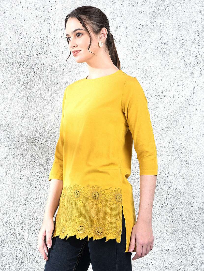 women embroidered round neck high low top - 22178404 -  Standard Image - 2