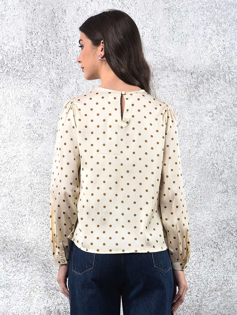 women polka doted puff sleeve regular top - 22178406 -  Standard Image - 2