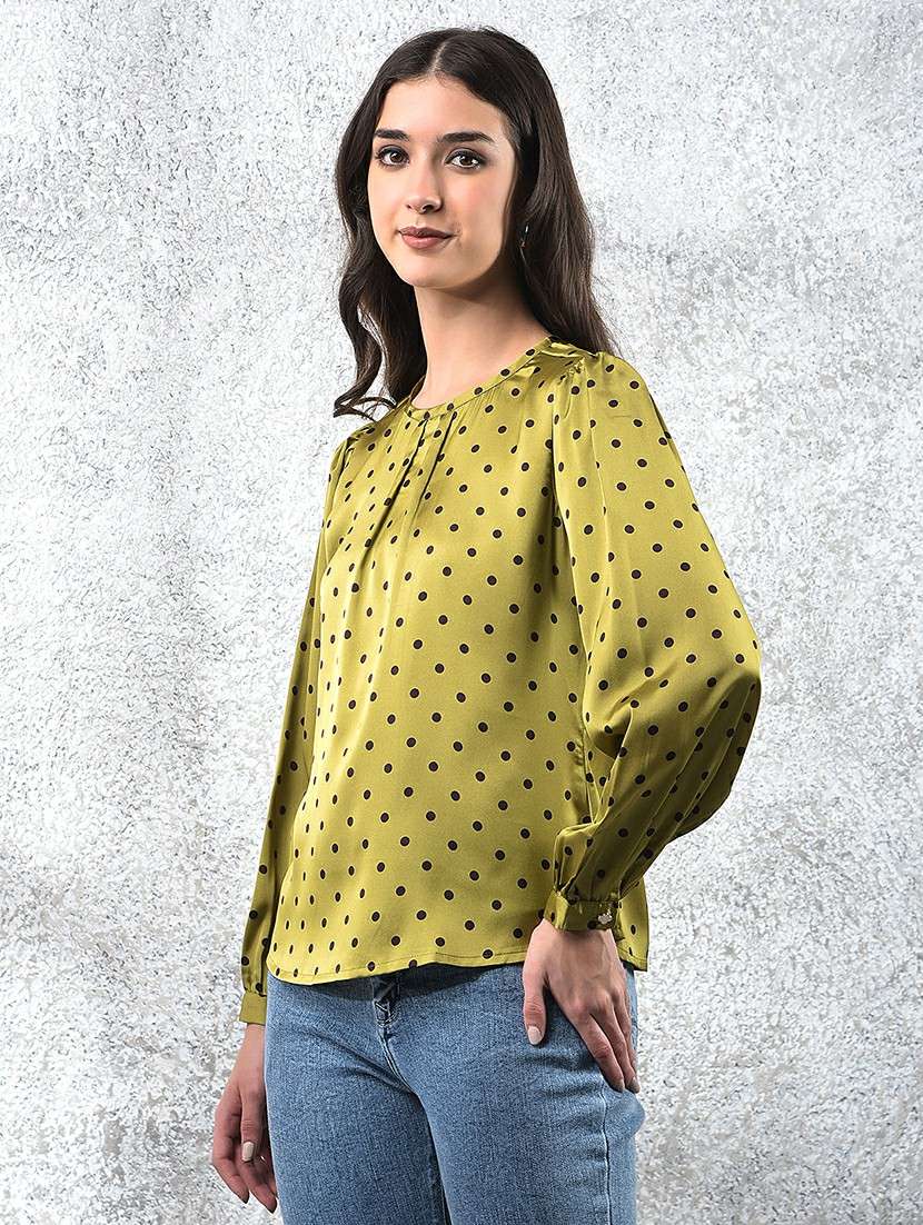 women polka doted puff sleeve  regular top - 22178407 -  Standard Image - 2
