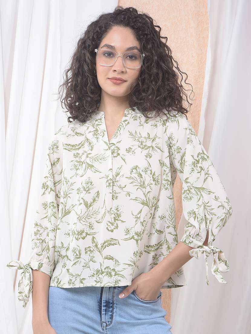 women printed three quarter sleeve regular top