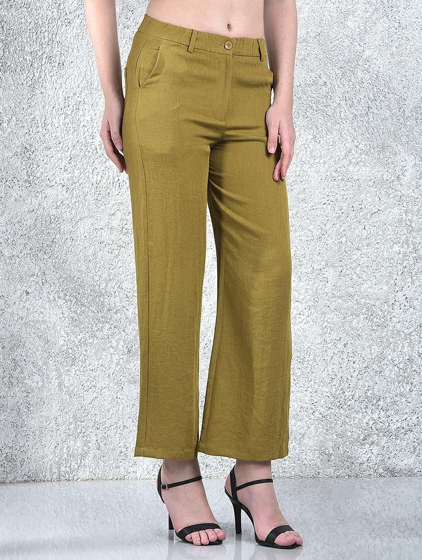 women solid mid rise straight fit trouser - 22178410 -  Standard Image - 2