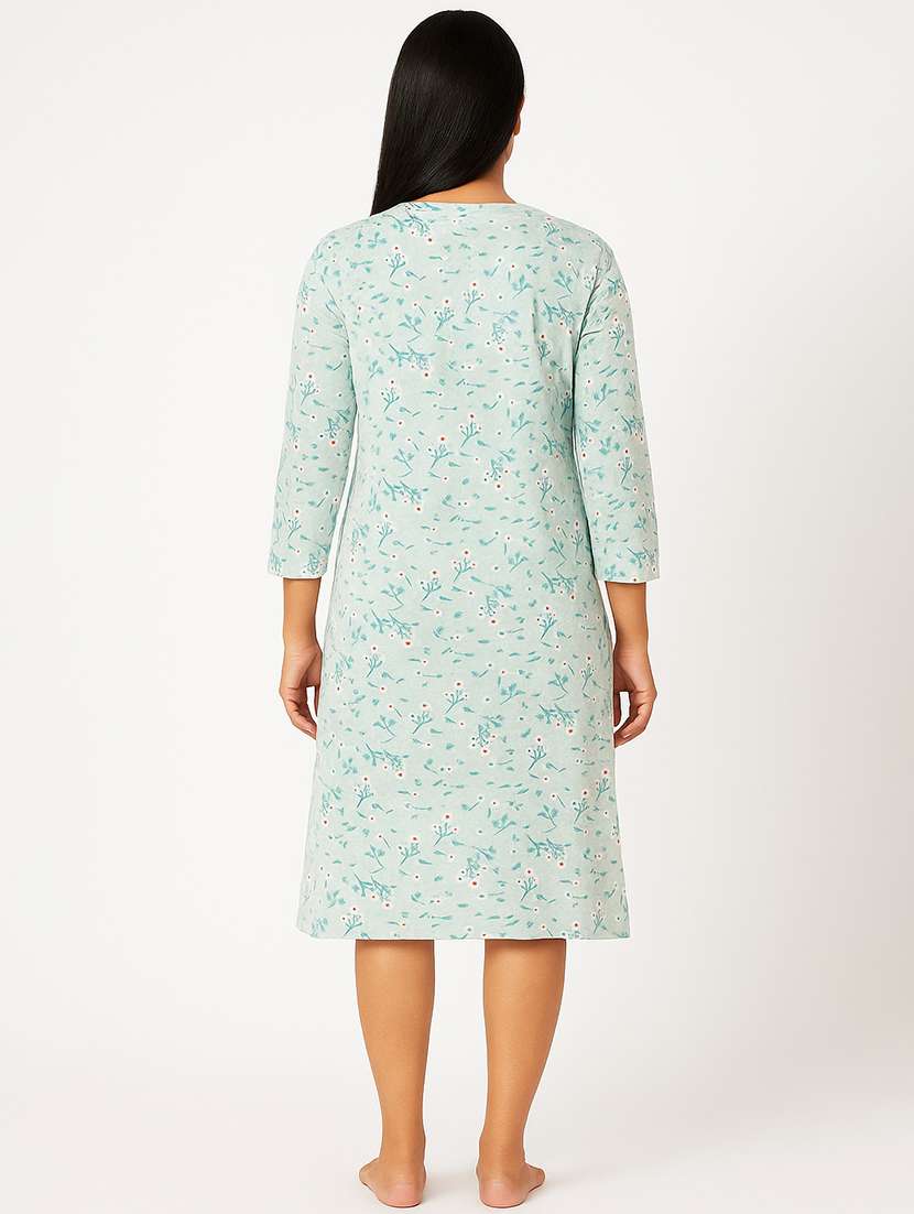 women printed three quarter sleeve nighty - 22178415 -  Standard Image - 2