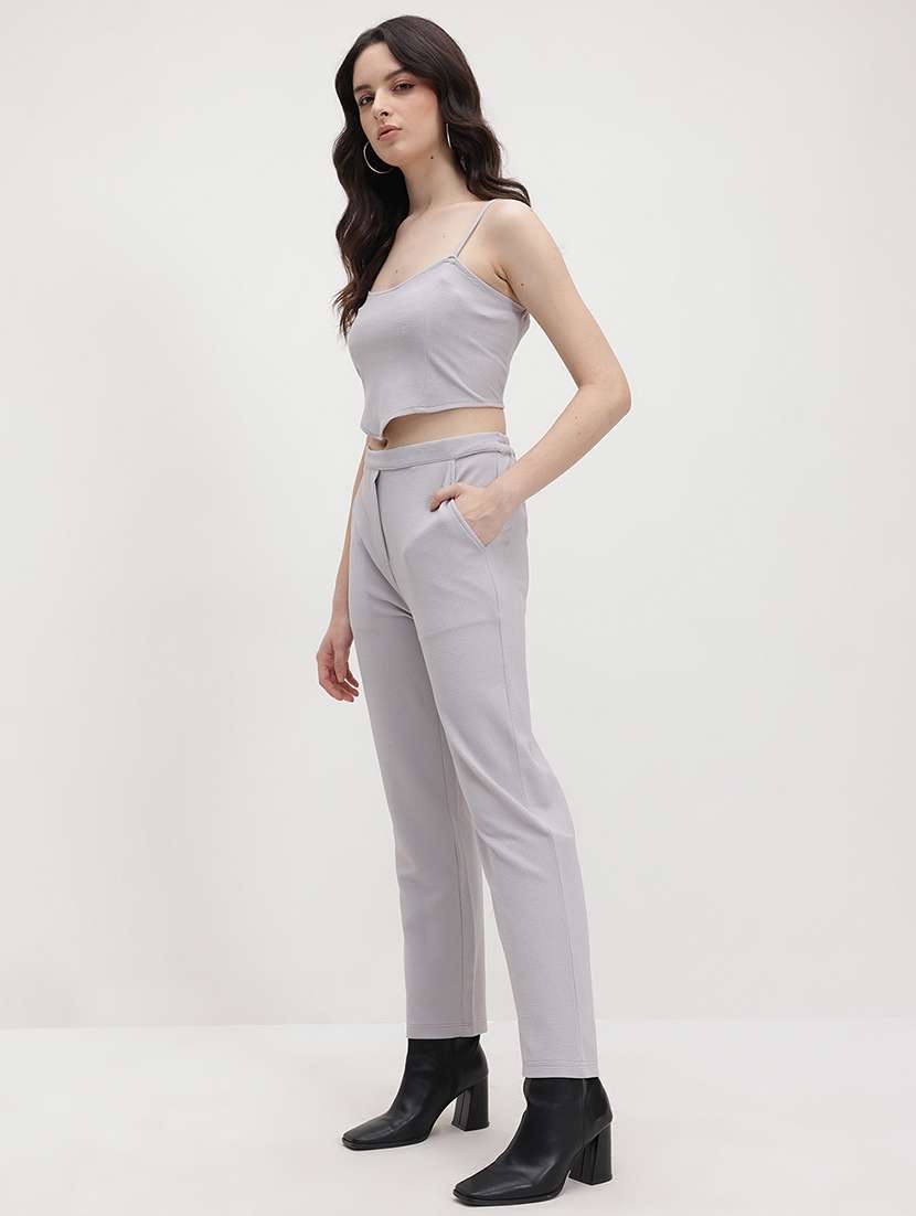 women solid blazer and trouser with tank top set - 22178427 -  Standard Image - 2