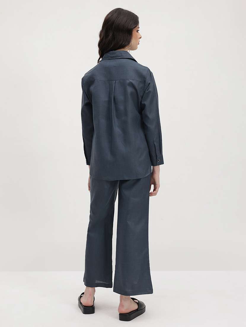 women solid shirt and trouser co-ord set - 22178429 -  Standard Image - 2