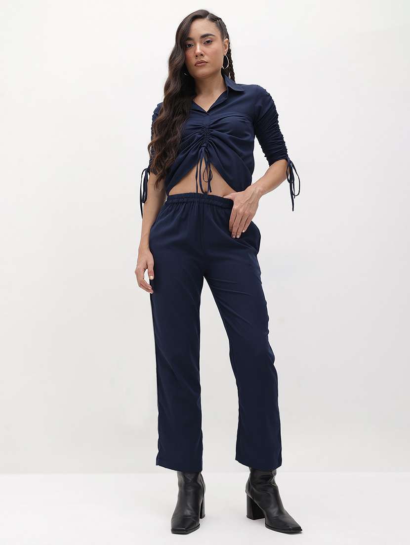 women solid top and trouser co-ord set - 22178434 -  Standard Image - 2