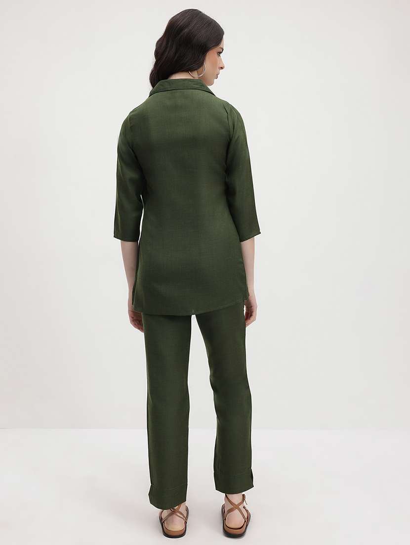 women solid shirt and trouser co-ord set - 22178437 -  Standard Image - 2