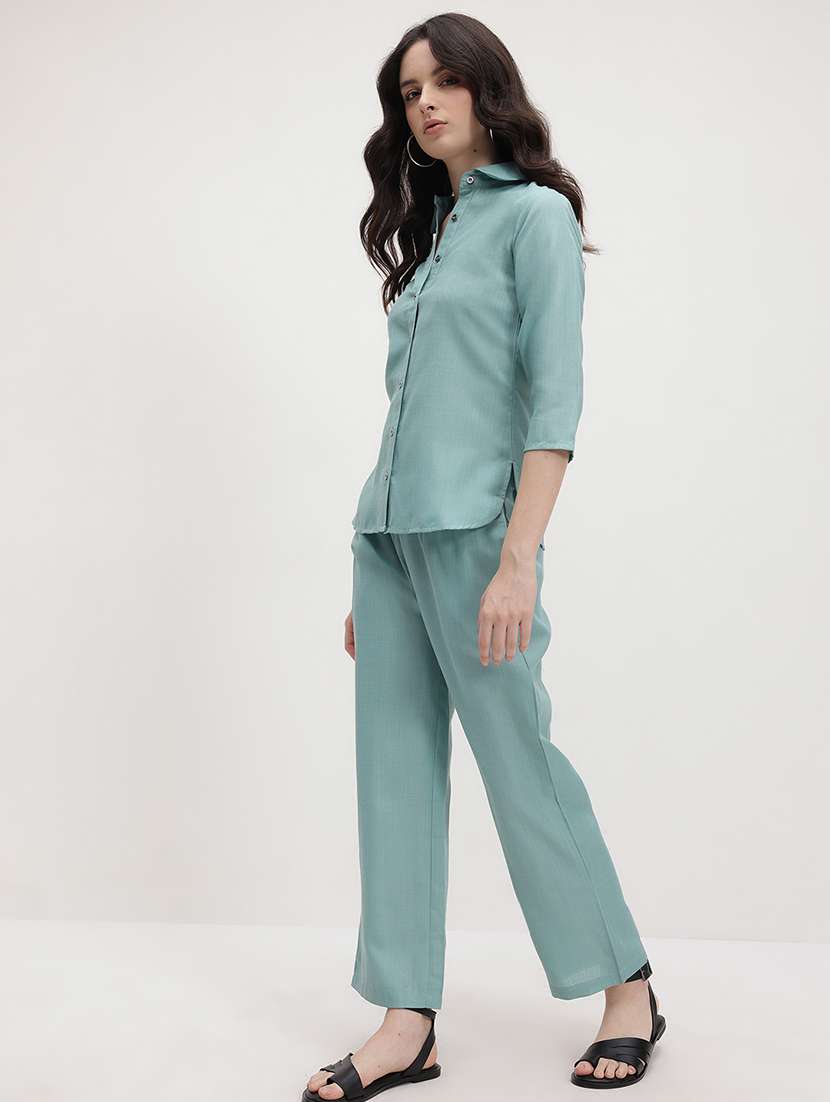 women solid shirt and trouser co-ord set - 22178440 -  Standard Image - 2