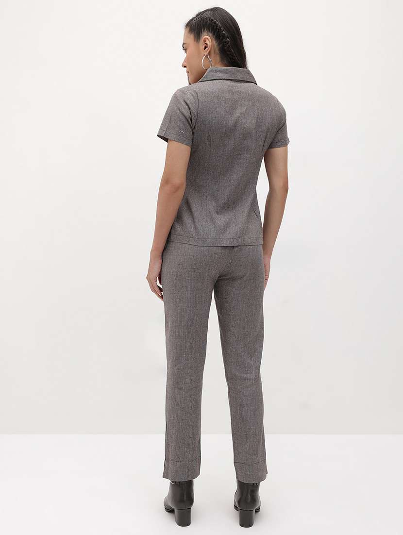 women solid shirt and trouser co-ord set - 22178441 -  Standard Image - 2