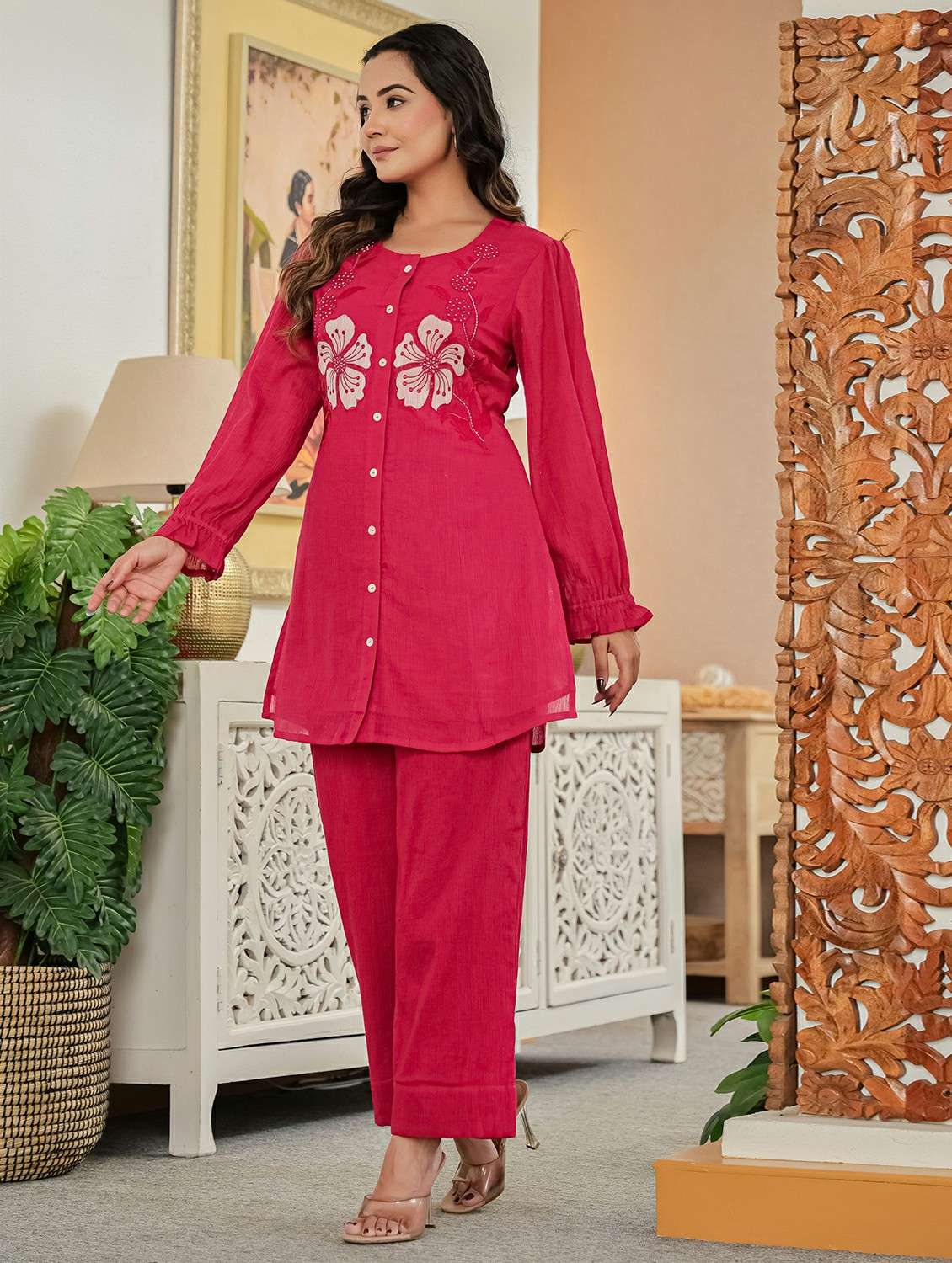 women embroidered top and trouser co-ord set - 22178452 -  Standard Image - 2