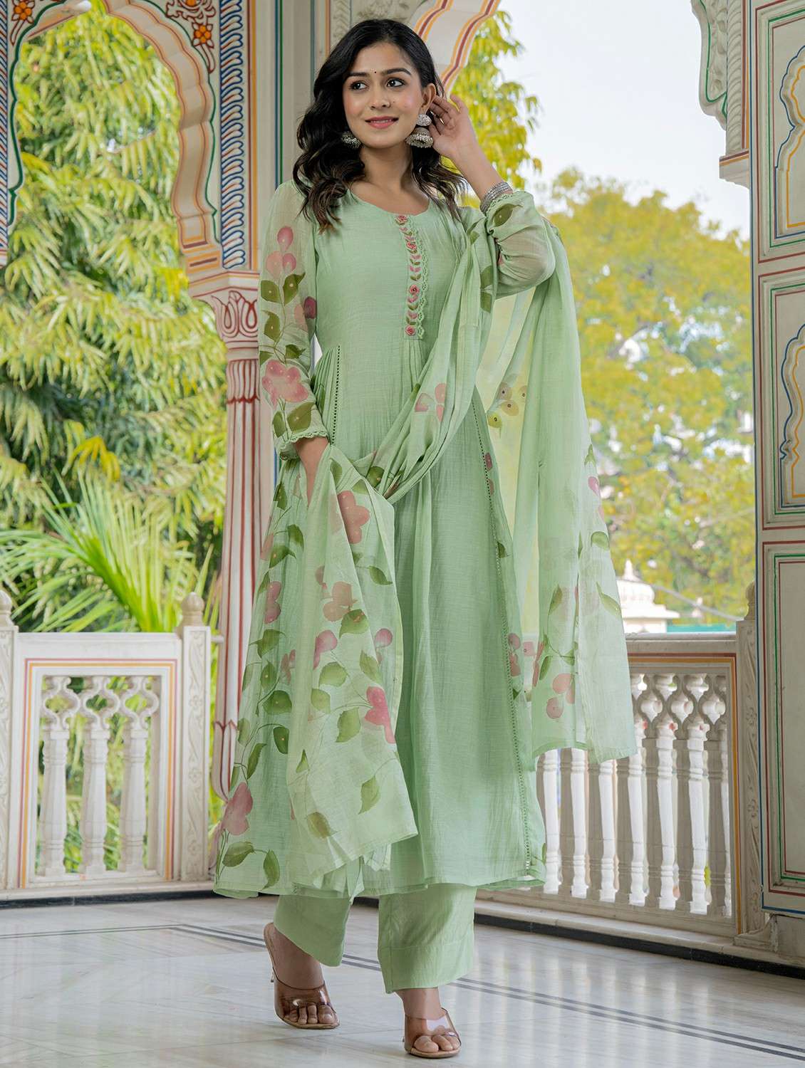 women floral printed three quarter sleeve kurta pant with dupatta set - 22178461 -  Standard Image - 2
