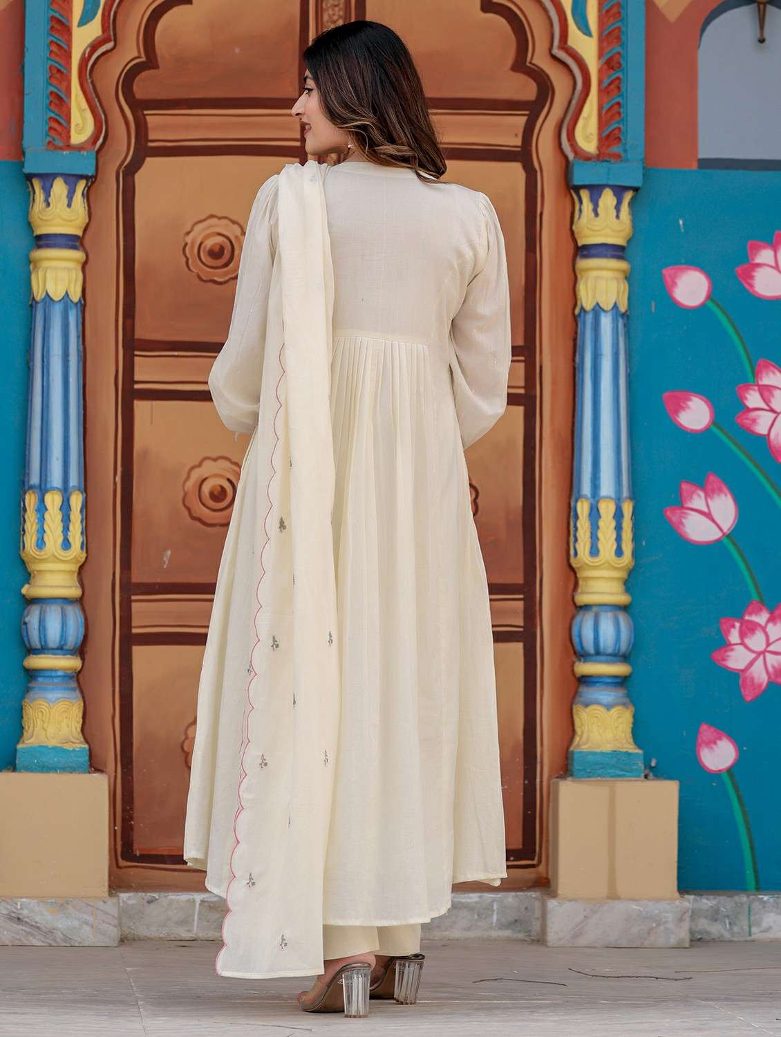 women embroidered puff sleeve kurta pant with dupatta set - 22178476 -  Standard Image - 2