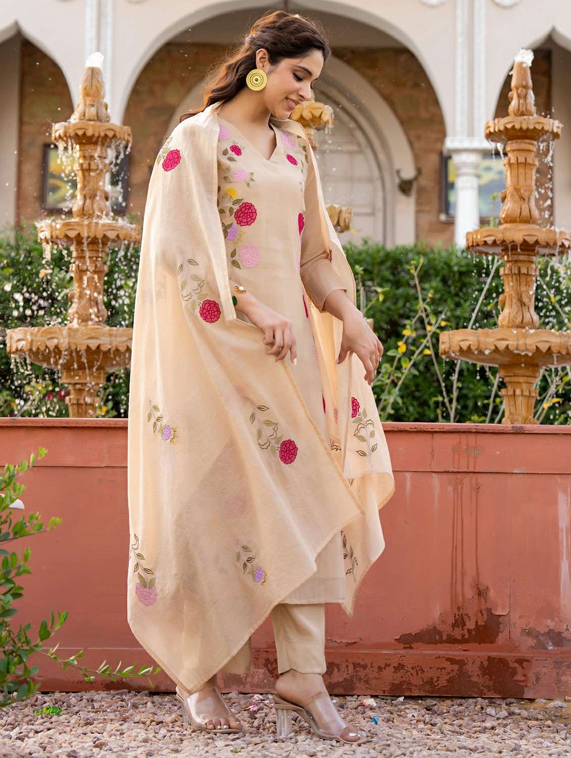 women embroidered three quarter sleeve kurta pant with dupatta set - 22178477 -  Standard Image - 2