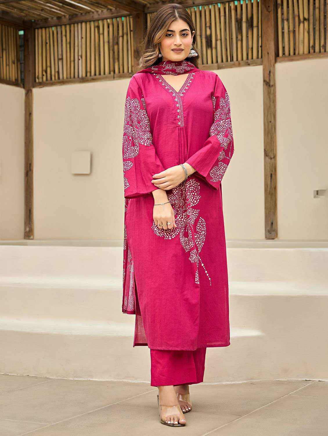women embroidered flared sleeve kurta pant with dupatta set - 22178486 -  Standard Image - 2