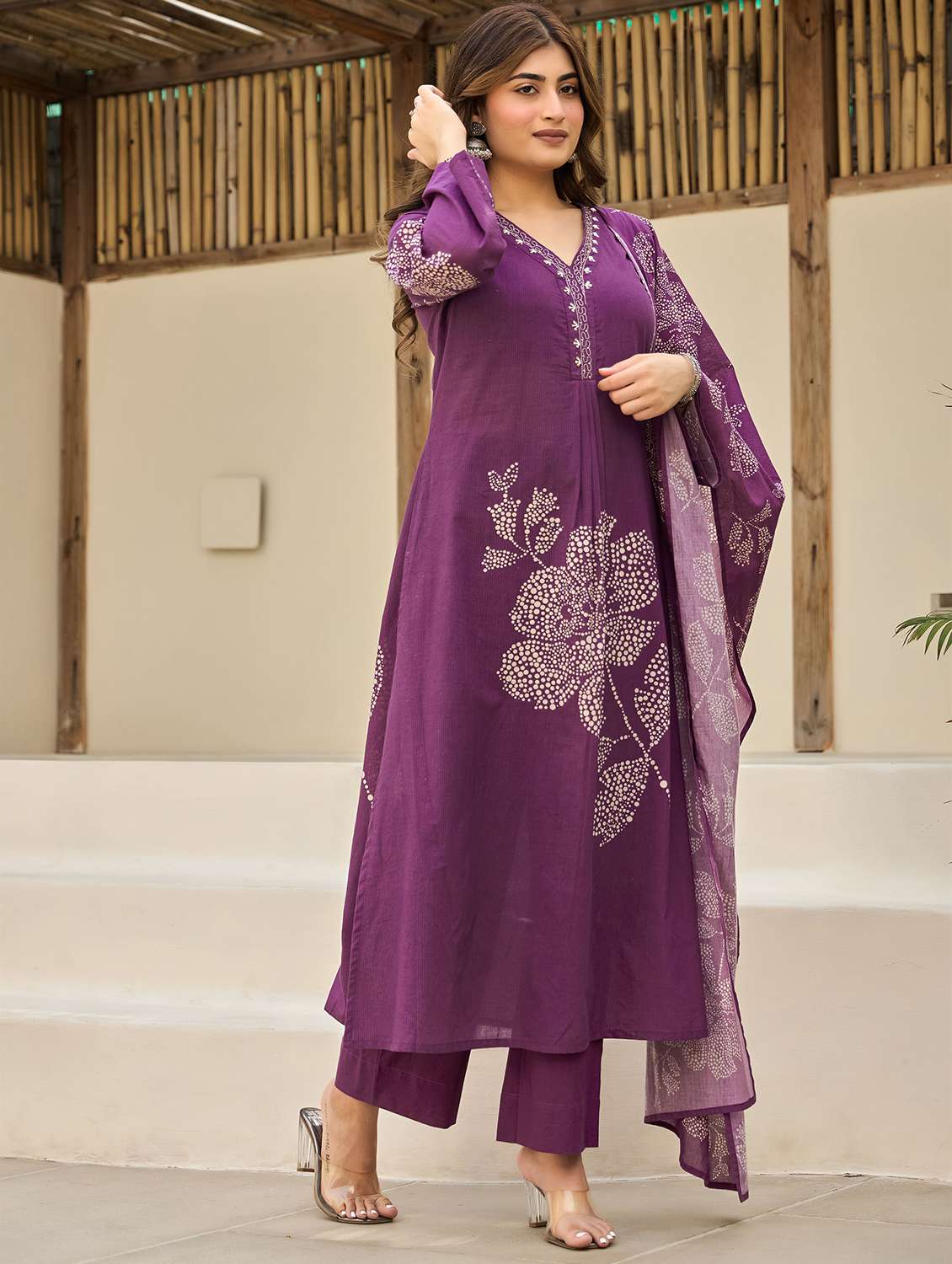 women embroidered flared sleeve kurta pant with dupatta set - 22178487 -  Standard Image - 2