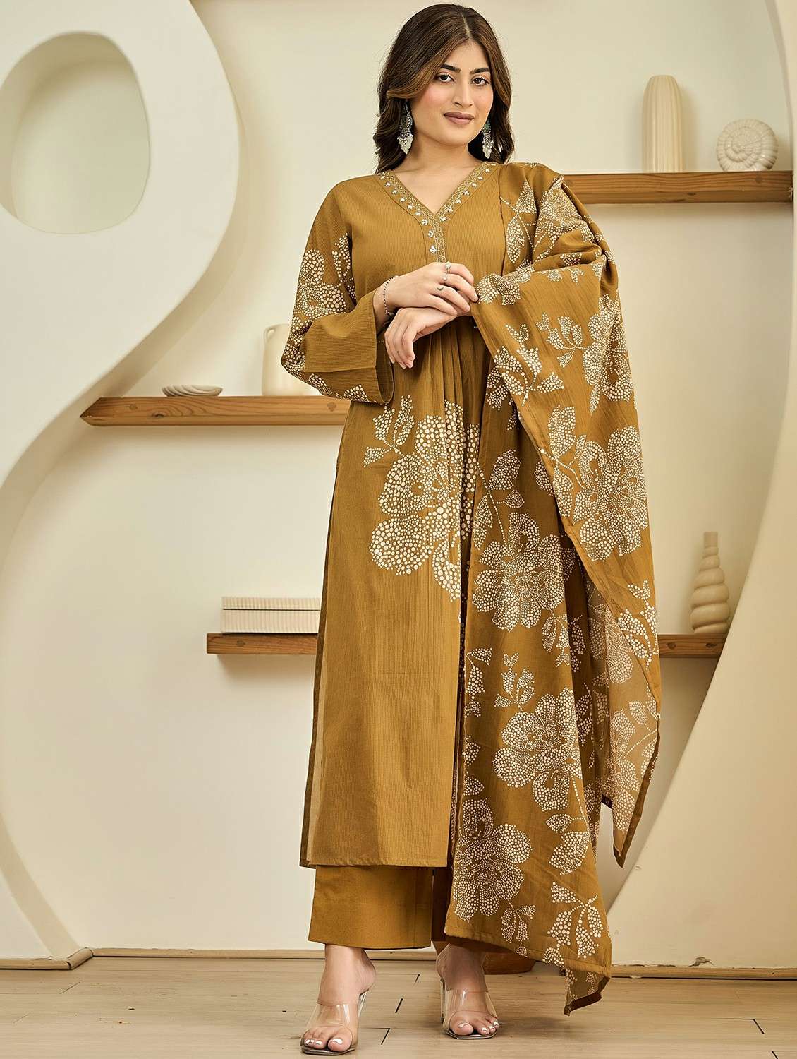 women embroidered flared sleeve kurta pant with dupatta set - 22178488 -  Standard Image - 2