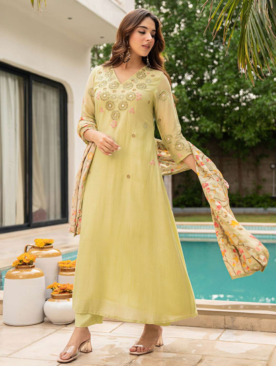 women embroidered three quarter sleeve kurta pant with dupatta set - 22178491 -  Standard Image - 2