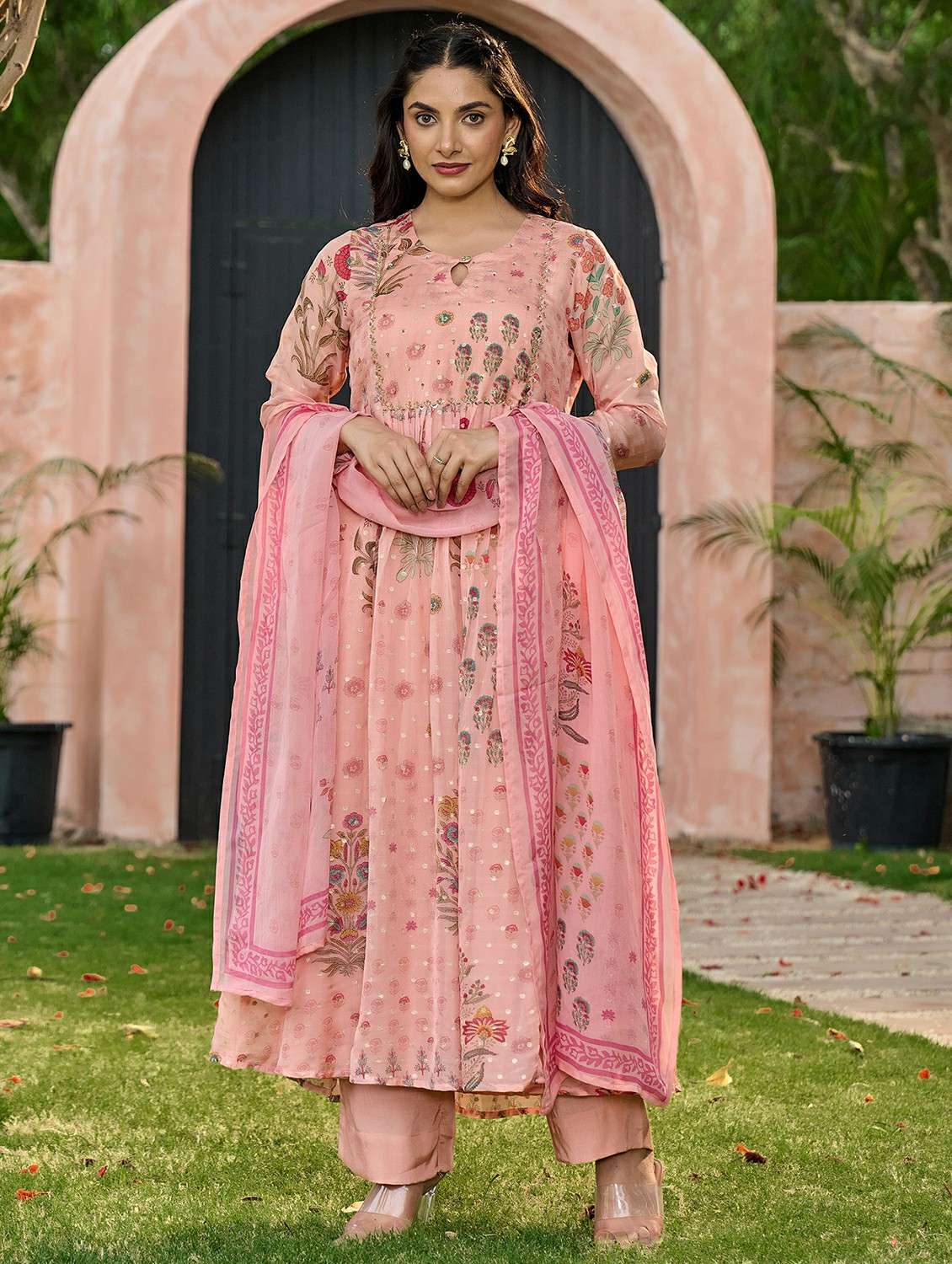 women embroidered three quarter sleeve kurta pant with dupatta set - 22178493 -  Standard Image - 2