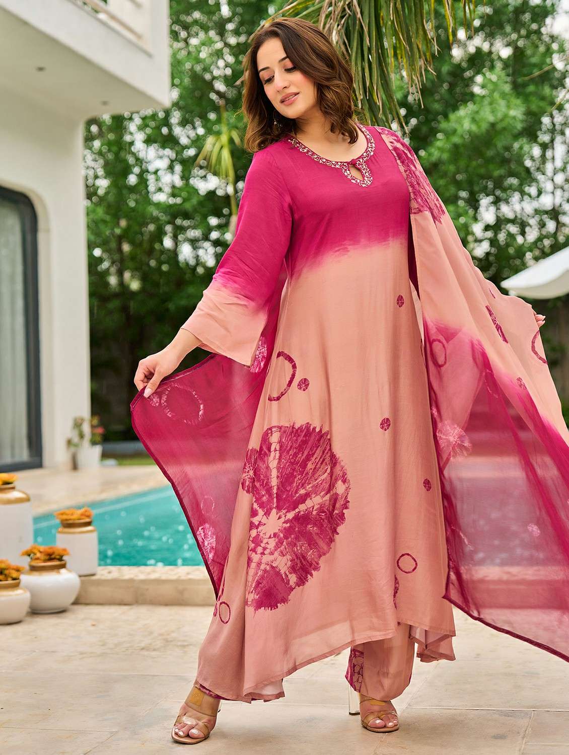 women embroidered three quarter sleeve kurta pant with dupatta set - 22178503 -  Standard Image - 2