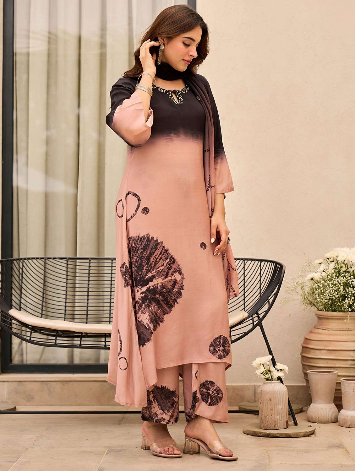 women embroidered three quarter sleeve kurta pant with dupatta set - 22178504 -  Standard Image - 2