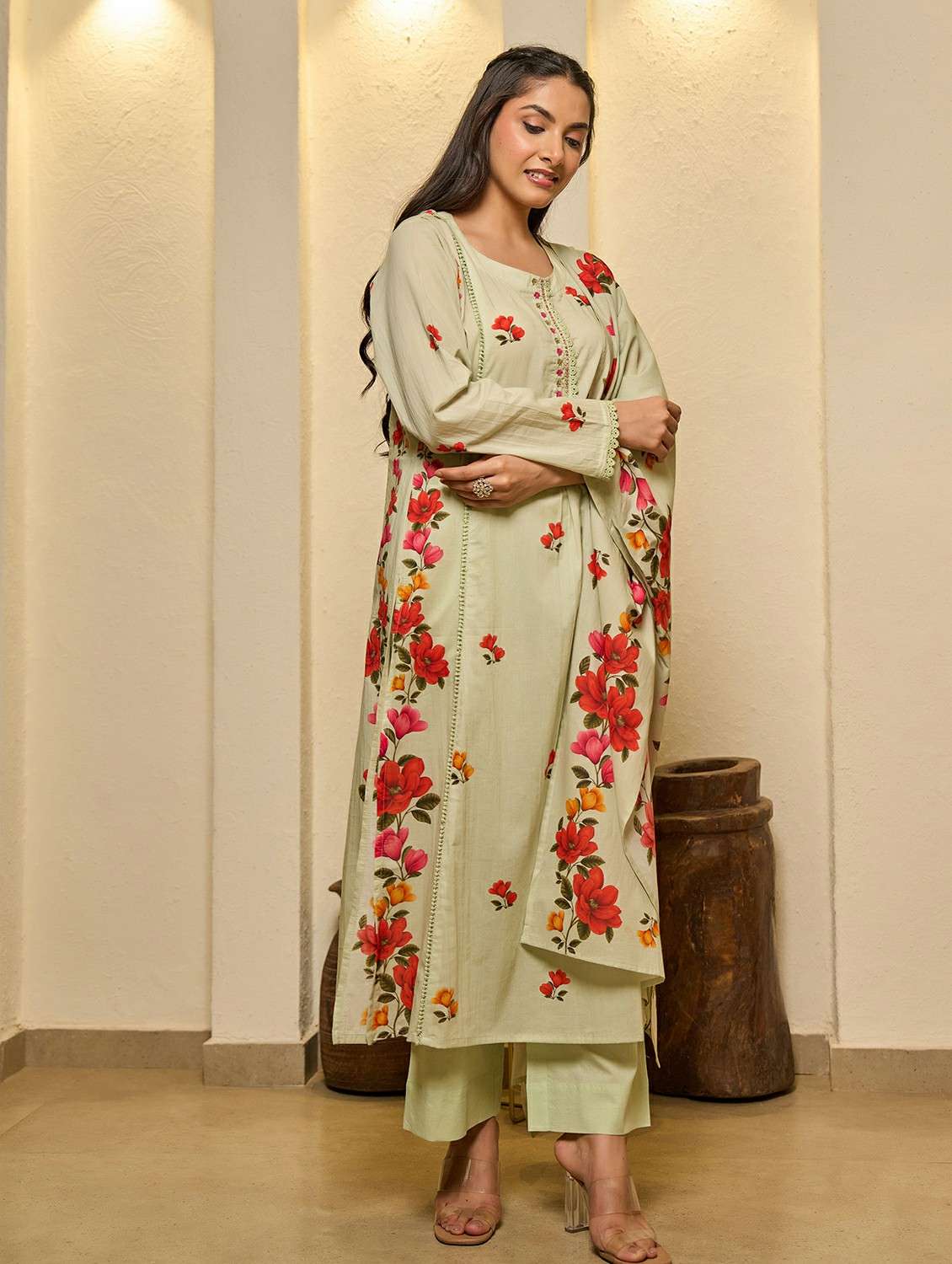 women floral long sleeve kurta pant with dupatta set - 22178525 -  Standard Image - 2