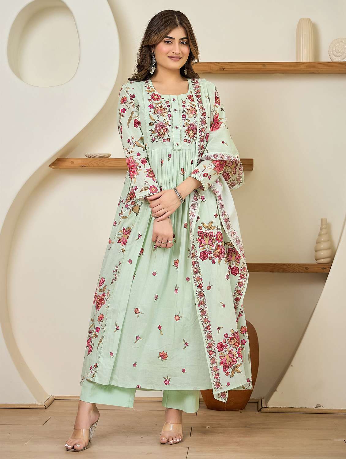 women floral long sleeve kurta pant with dupatta set - 22178529 -  Standard Image - 2